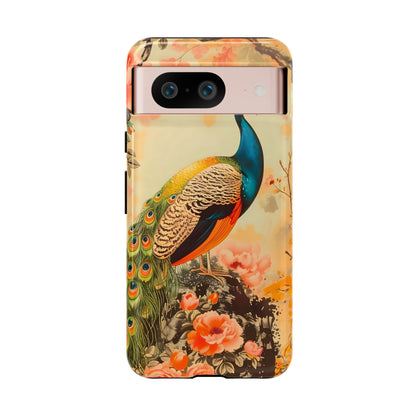 Peacock Phone Case, Tough Phone Cover, Unique Phone Accessory, Floral Design, Gift for Bird Lovers, Spring Decor