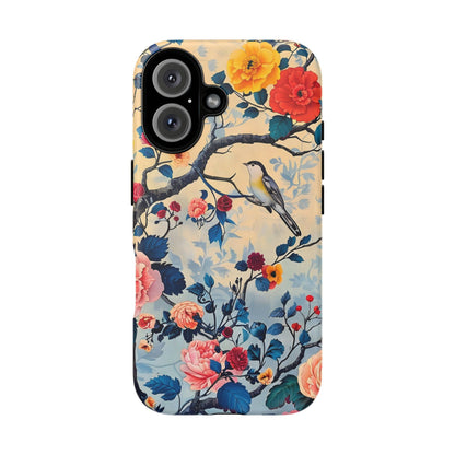 Floral Phone Case, Tough Cases with Bird and Flower Design, Trendy Accessory, Gift for Nature Lovers, Stylish Protection