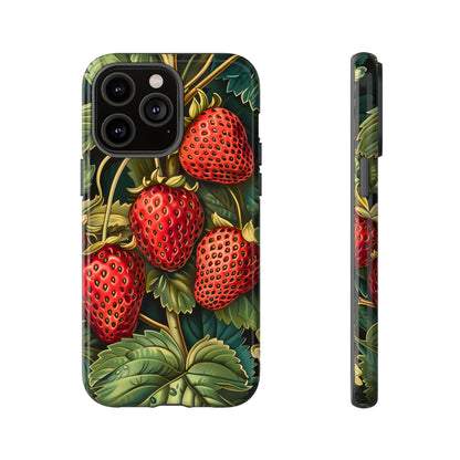 Strawberry Phone Case, Tough Berry Case, Floral Phone Cover, Cute Smartphone Shell, Nature-Inspired Gift