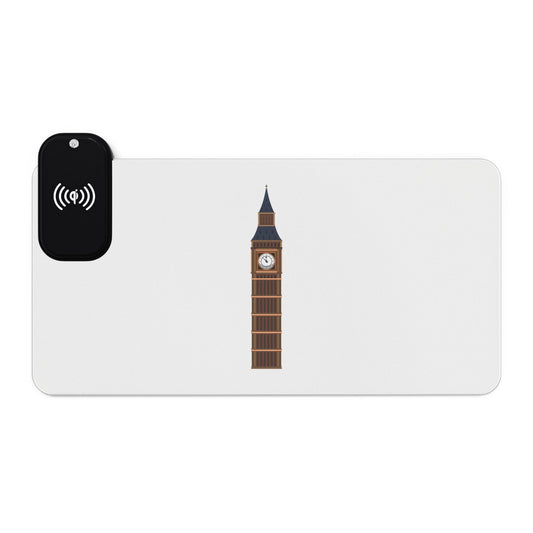 Big Ben Minimal Art - LED Gaming Mouse Pad with Wireless Charging, Perfect for Gamers, Office Decor, Great Gift for Tech Lovers, Unique Desk Accessories