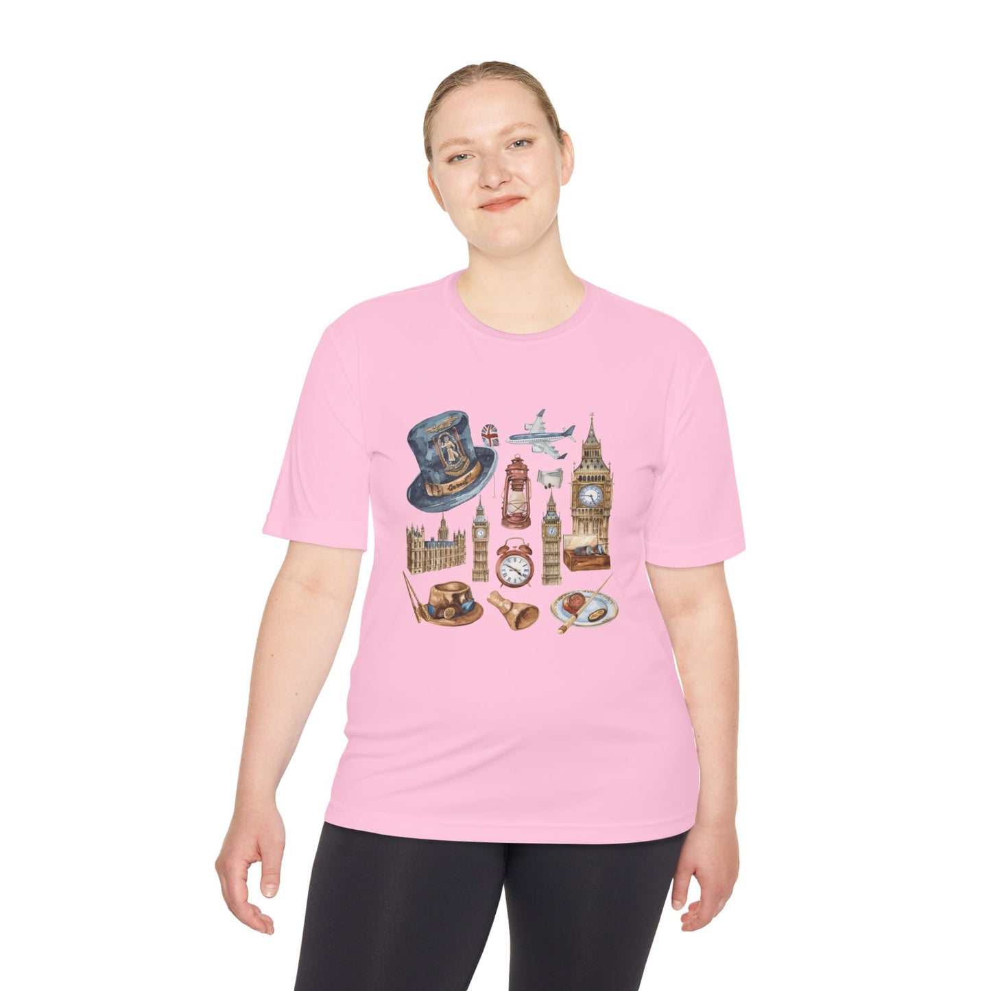 Unisex Moisture Wicking Tee - Iconic England Landmarks Illustration Print