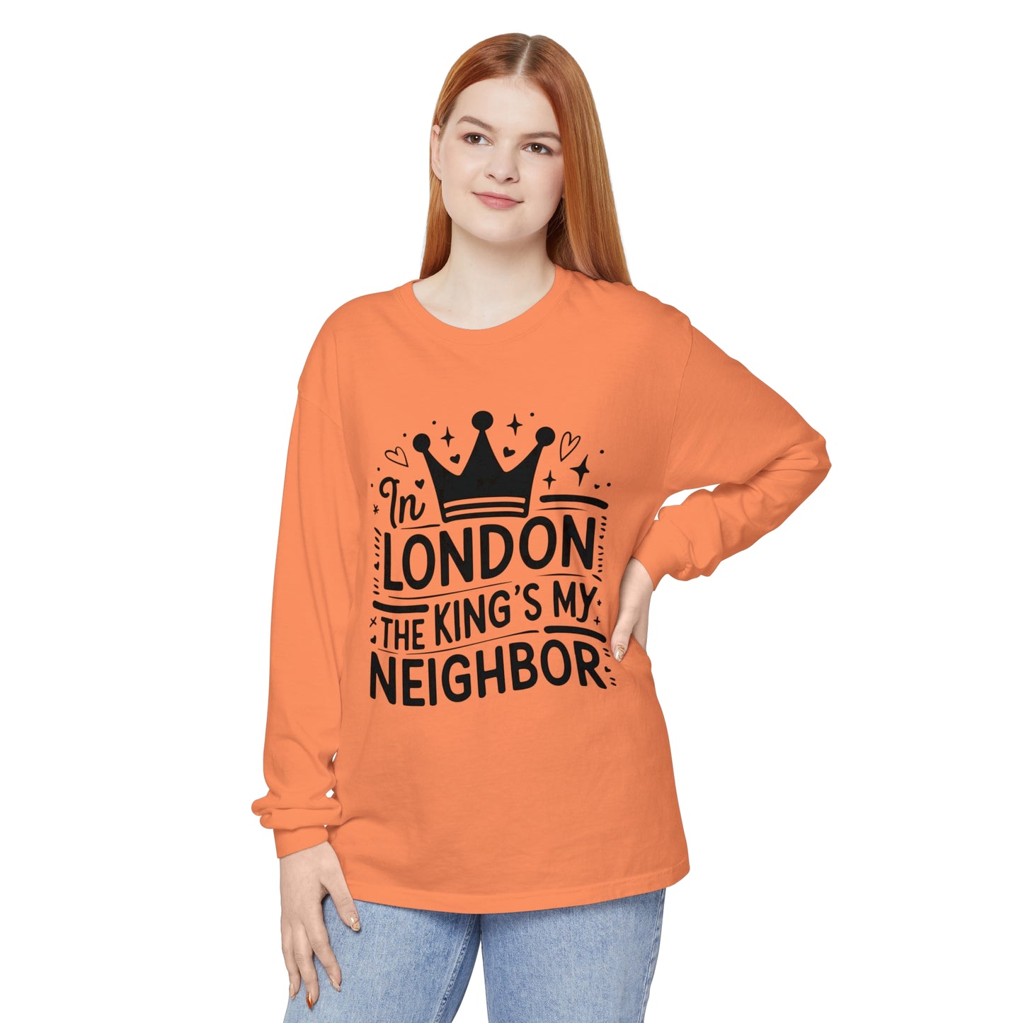 Unisex Garment-dyed Long Sleeve T-Shirt - King is my Neighbour in London