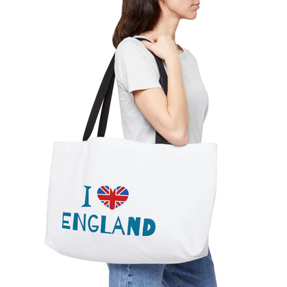 I Love England Weekender Tote Bag - Travel Carry-All, Holiday Gift, Beach Bag, Vacation Essentials, Custom Canvas Bag
