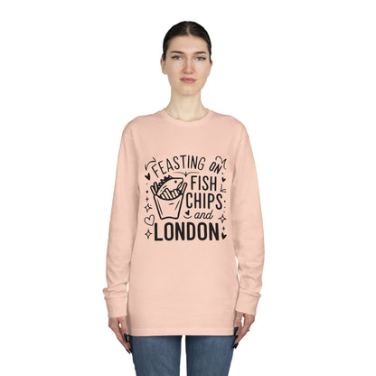 Long Sleeve Crewneck Tee - Feasting on fish Chips and London