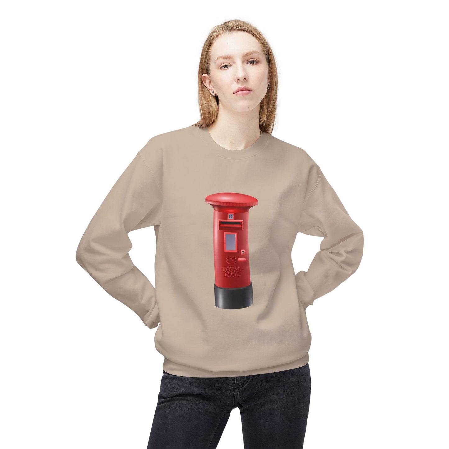 Unisex Midweight Softstyle Fleece Crewneck Sweatshirt - Classic UK Royal Mailbox Design - British Postbox Icon