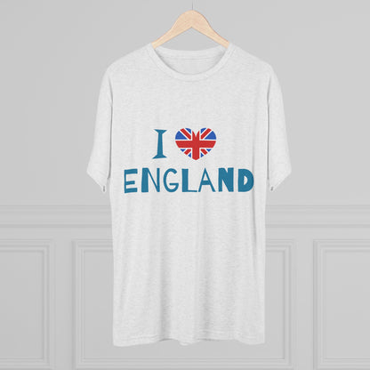 I Love England - Union Jack Heart Trendy Unisex Tri-Blend Crew Tee