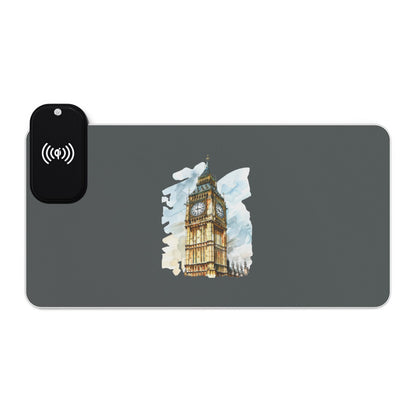 Big Ben in Watercolor Style - LED Gaming Mouse Pad - Wireless Charging, RGB Desk Mat, Gamer Gift, Home Office Accessory, Computer Pad, Tech Gadget