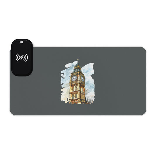 Big Ben in Watercolor Style - LED Gaming Mouse Pad - Wireless Charging, RGB Desk Mat, Gamer Gift, Home Office Accessory, Computer Pad, Tech Gadget
