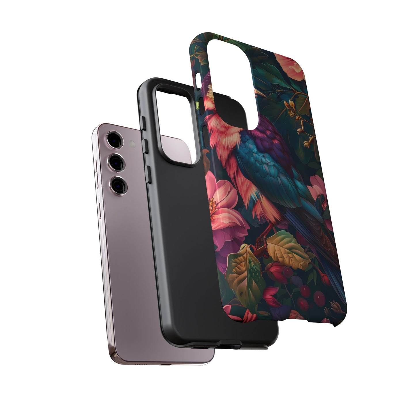 Vibrant Phone Case, Tropical Bird Design, Tough Phone Cover, Floral Tech Accessory, Gift for Nature Lovers