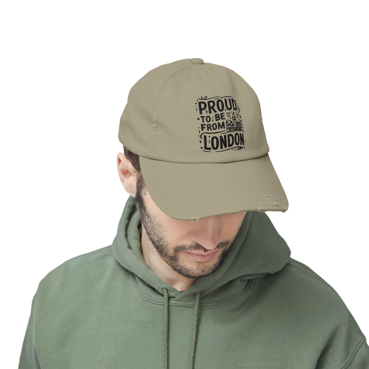 Proudly London Distressed Cap | Unisex Cap for Travelers, Fashionable Headwear, Gift for London Lovers, Casual Style, Summer Accessory