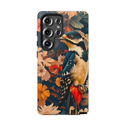 Artistic Bird Phone Case, Unique Tough Cases for Nature Lovers, Floral Design, Cute Gift, Customized Phone Accessories
