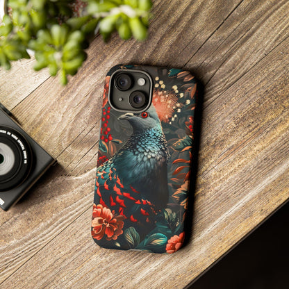 Floral Peacock Phone Case, Tough Cases, Artistic Phone Cover, Unique Gift, Nature Lover Accessory, Protective Case