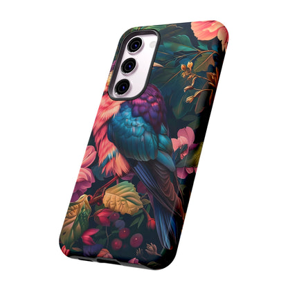 Vibrant Phone Case, Tropical Bird Design, Tough Phone Cover, Floral Tech Accessory, Gift for Nature Lovers