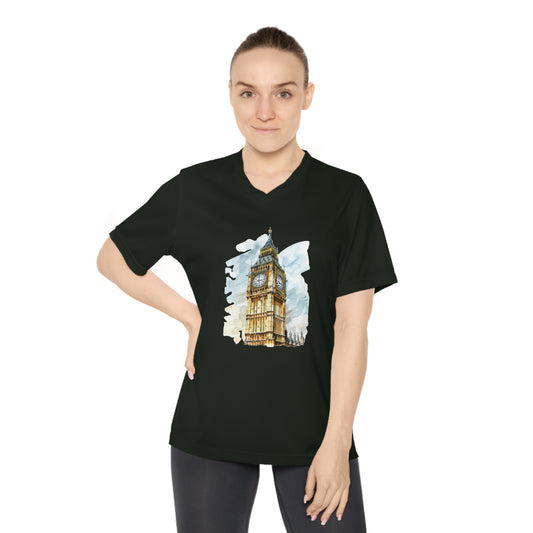 Women's Performance V-Neck T-Shirt - Historic Big Ben England Tower Artwork