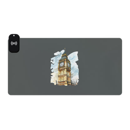 Big Ben in Watercolor Style - LED Gaming Mouse Pad - Wireless Charging, RGB Desk Mat, Gamer Gift, Home Office Accessory, Computer Pad, Tech Gadget