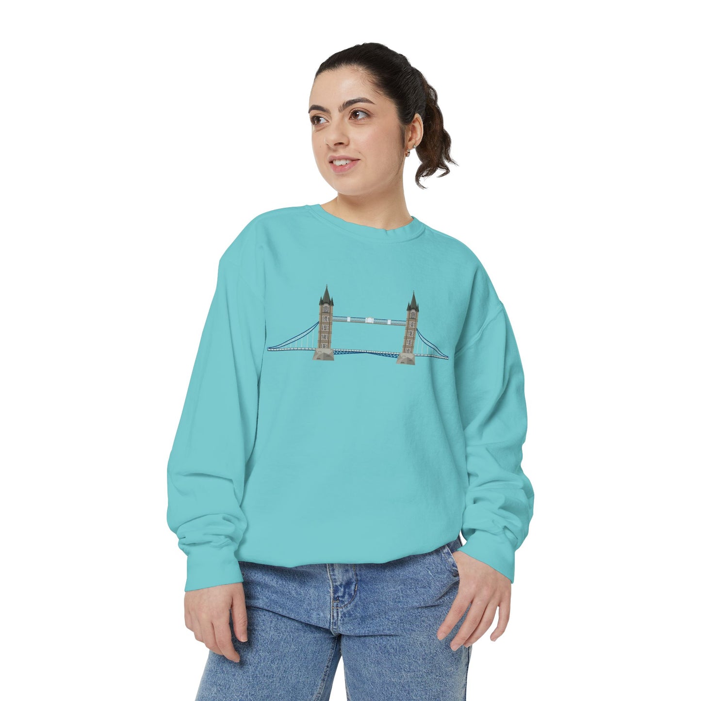 Unisex Garment-Dyed Sweatshirt - Tower Bridge - Iconic London Landmark