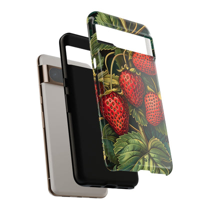 Strawberry Phone Case, Tough Berry Case, Floral Phone Cover, Cute Smartphone Shell, Nature-Inspired Gift