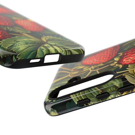 Strawberry Phone Case, Tough Berry Case, Floral Phone Cover, Cute Smartphone Shell, Nature-Inspired Gift