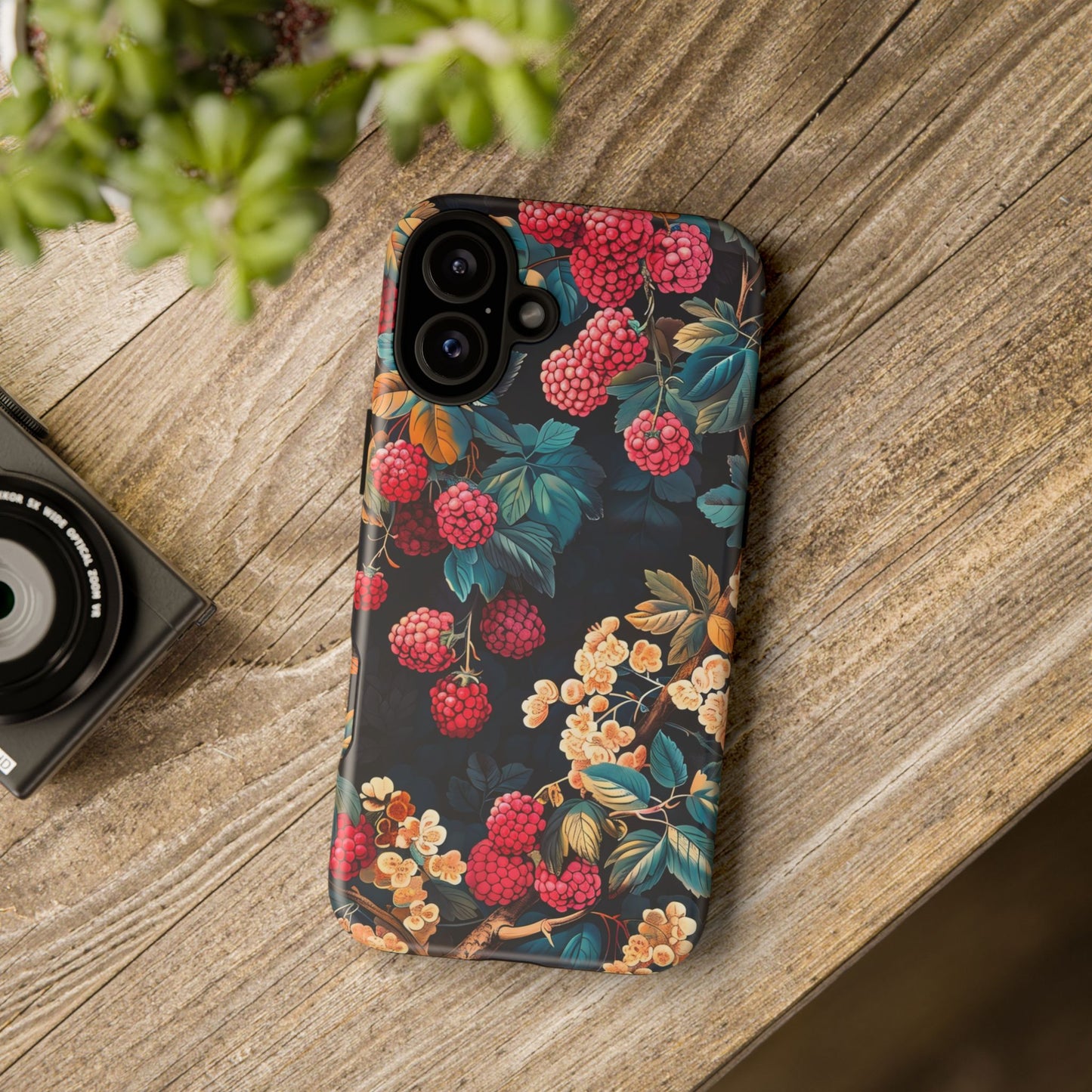 Floral Phone Case with Berry Design, Durable Phone Cover, Floral Print, Gift for Plant Lovers, Nature-Inspired Accessory