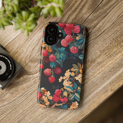 Floral Phone Case with Berry Design, Durable Phone Cover, Floral Print, Gift for Plant Lovers, Nature-Inspired Accessory