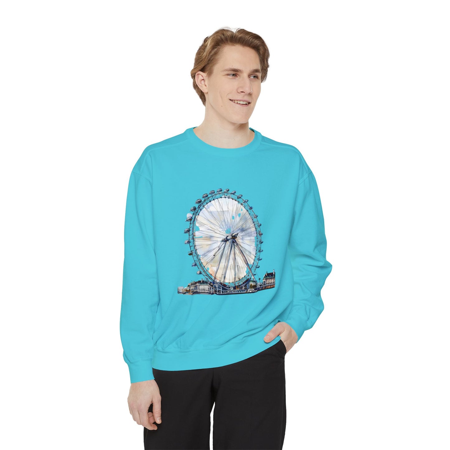Unisex Garment-Dyed Sweatshirt - London Eye - Iconic Ferris Wheel