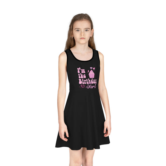Birthday Girl Sleeveless Sundress for Kids - Pink and Black Leopard Birthday Girl Graphic