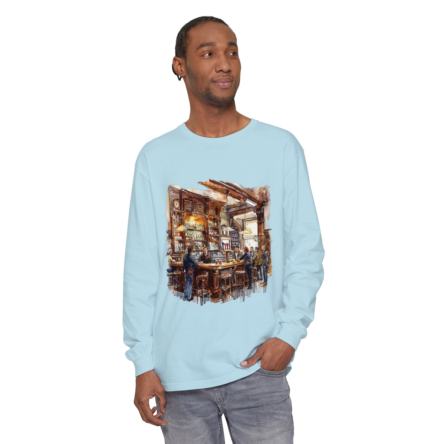 Unisex Garment-dyed Long Sleeve T-Shirt - Relaxed British Pub