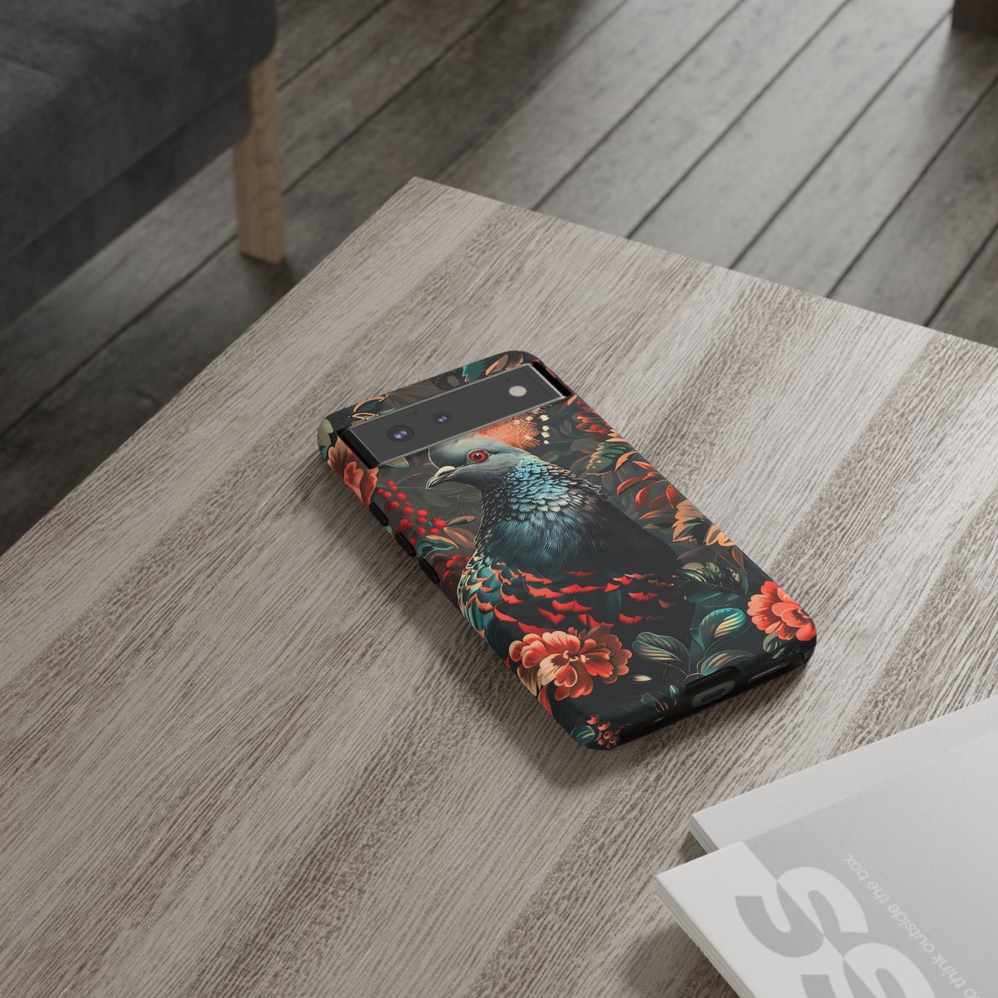 Floral Peacock Phone Case, Tough Cases, Artistic Phone Cover, Unique Gift, Nature Lover Accessory, Protective Case