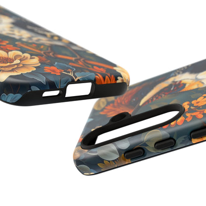 Tough Cases: Floral Bird Phone Case, Vintage Style Cover, Nature Lover Gift, Botanical Design, Spring Inspire Fashion