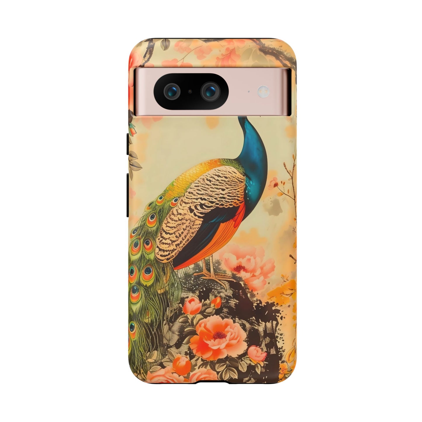 Peacock Phone Case, Tough Phone Cover, Unique Phone Accessory, Floral Design, Gift for Bird Lovers, Spring Decor