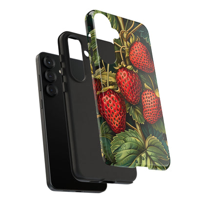 Strawberry Phone Case, Tough Berry Case, Floral Phone Cover, Cute Smartphone Shell, Nature-Inspired Gift
