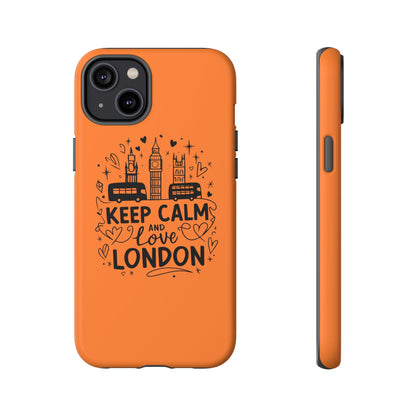 London-Themed Phone Case: Keep Calm and Love London, UK Souvenir, Travel Gift, City Lover, Smartphone Accessories, Orange Design