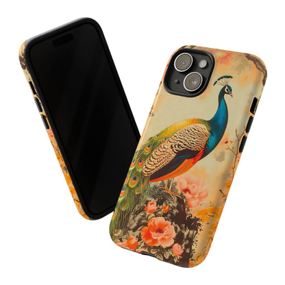 Peacock Phone Case, Tough Phone Cover, Unique Phone Accessory, Floral Design, Gift for Bird Lovers, Spring Decor