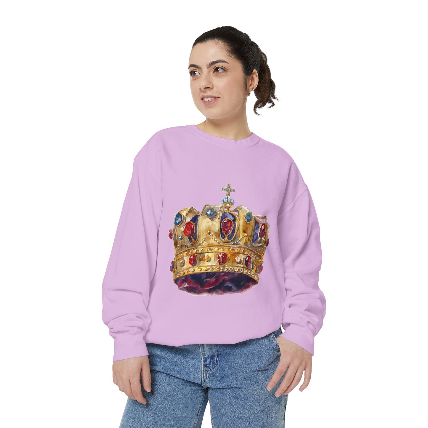 Unisex Garment-Dyed Sweatshirt - British Royal Crown Design - Iconic Symbol of Monarchy