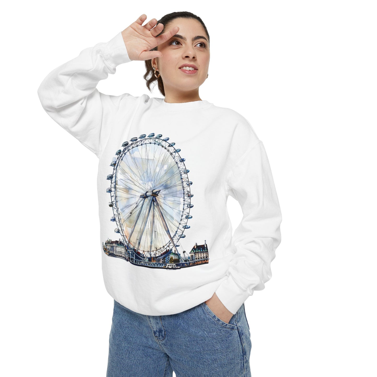Unisex Garment-Dyed Sweatshirt - London Eye - Iconic Ferris Wheel