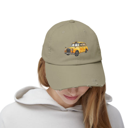 Taxi Graphic Distressed Cap, Casual Unisex Hat, Vintage Style Dad Hat, Summer Accessory, Fun Gift for Travelers
