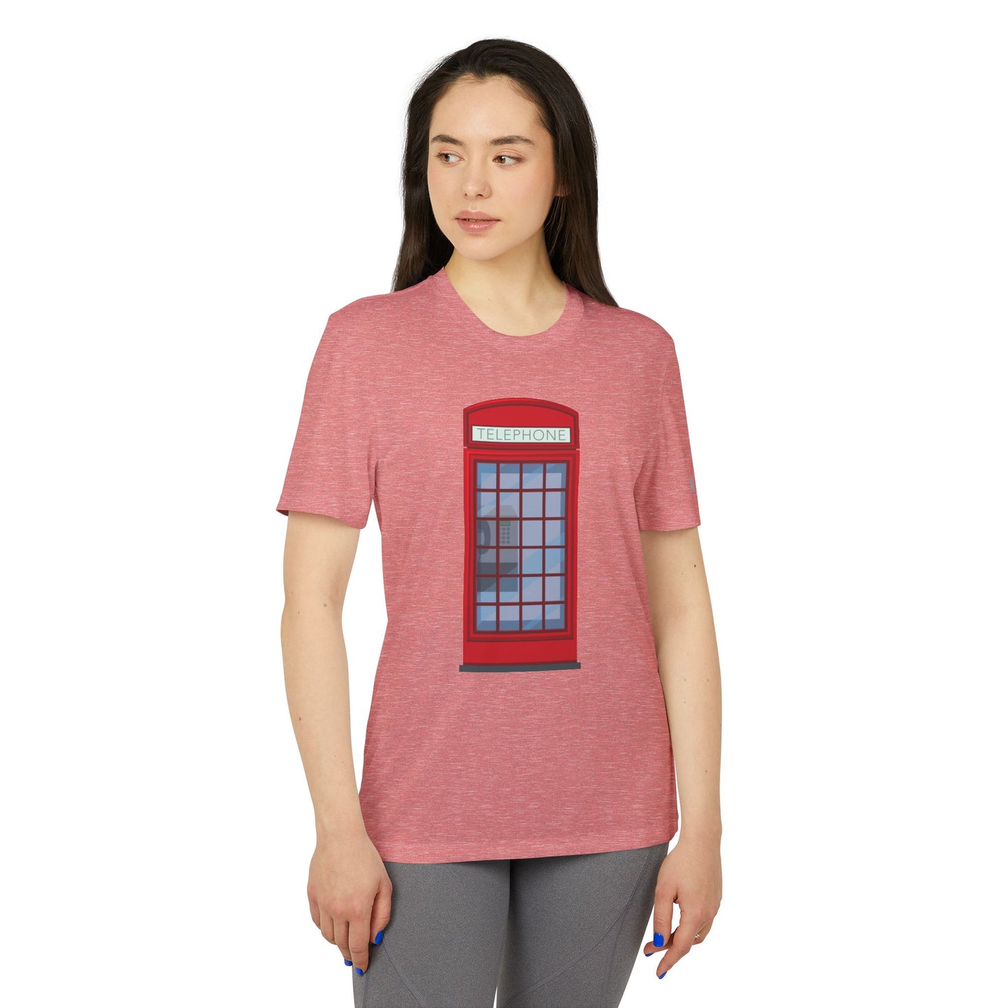 Unisex Adidas Tee - Red Telephone Booth Design - Iconic British Public Telephone - Classic Red Phone Box Design