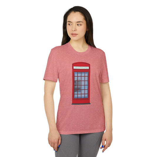 Unisex Adidas Tee - Red Telephone Booth Design - Iconic British Public Telephone - Classic Red Phone Box Design