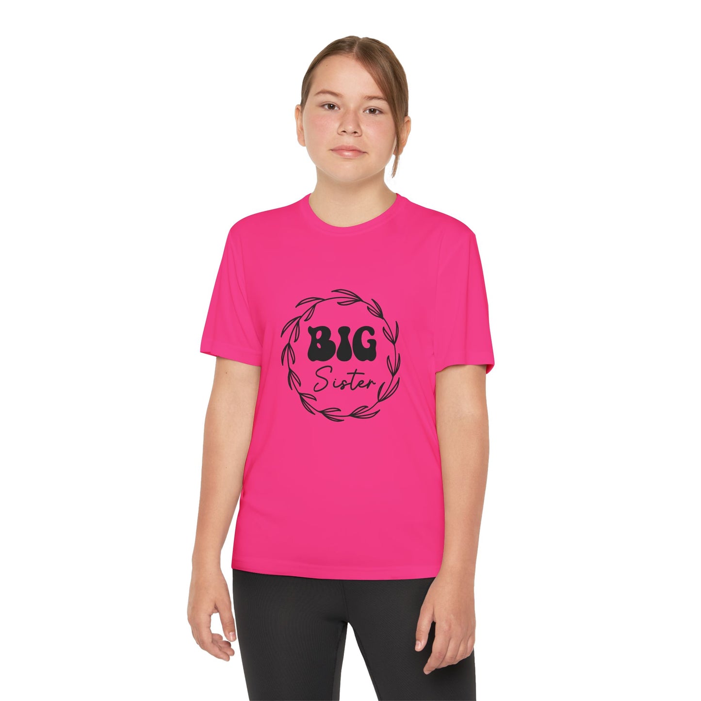 Big Sister -Youth Competitor Tee - Bright Orange Athletic Shirt for Siblings