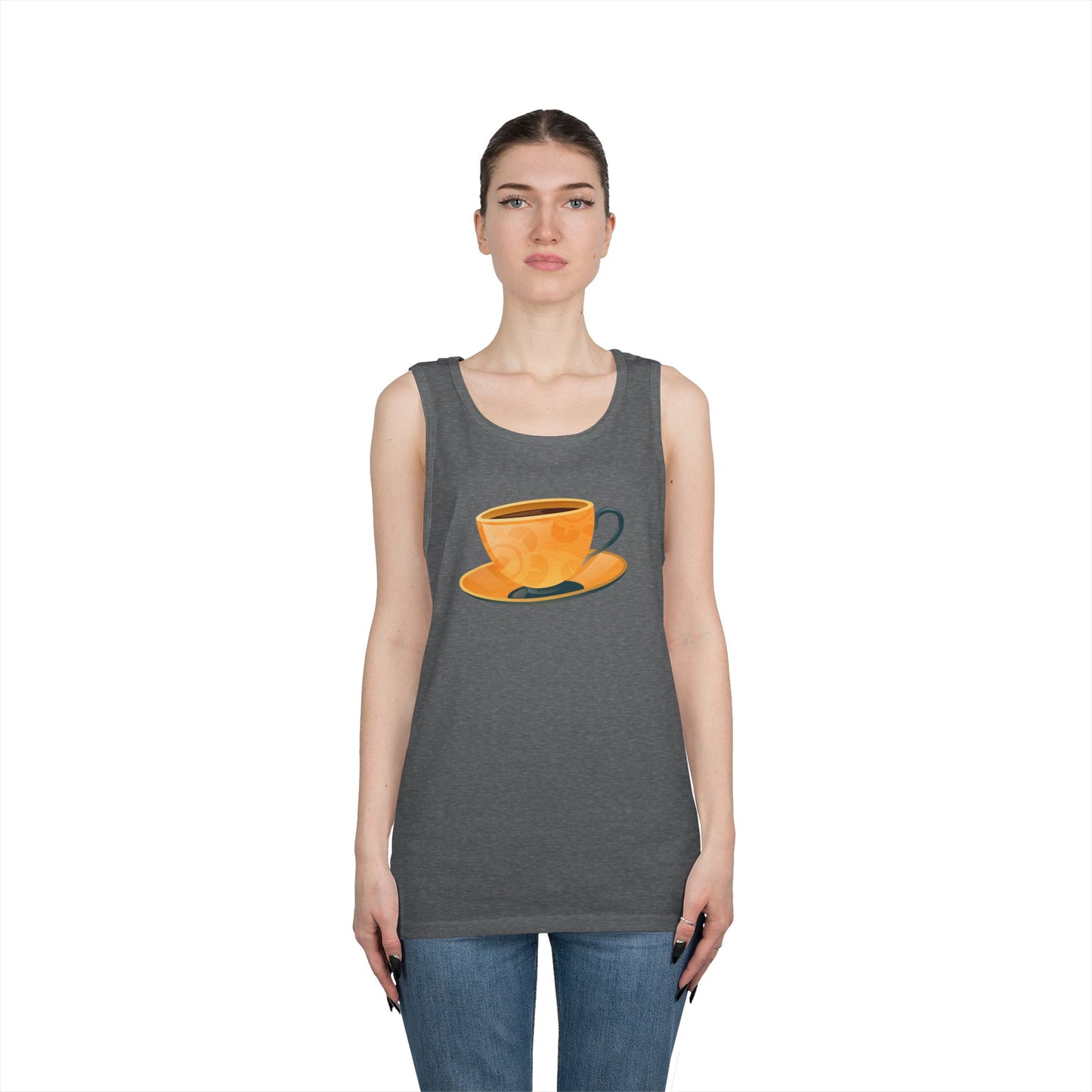 Unisex Heavy Cotton Tank Top - Elegant British Tea Cup - Classic Tea Time Style