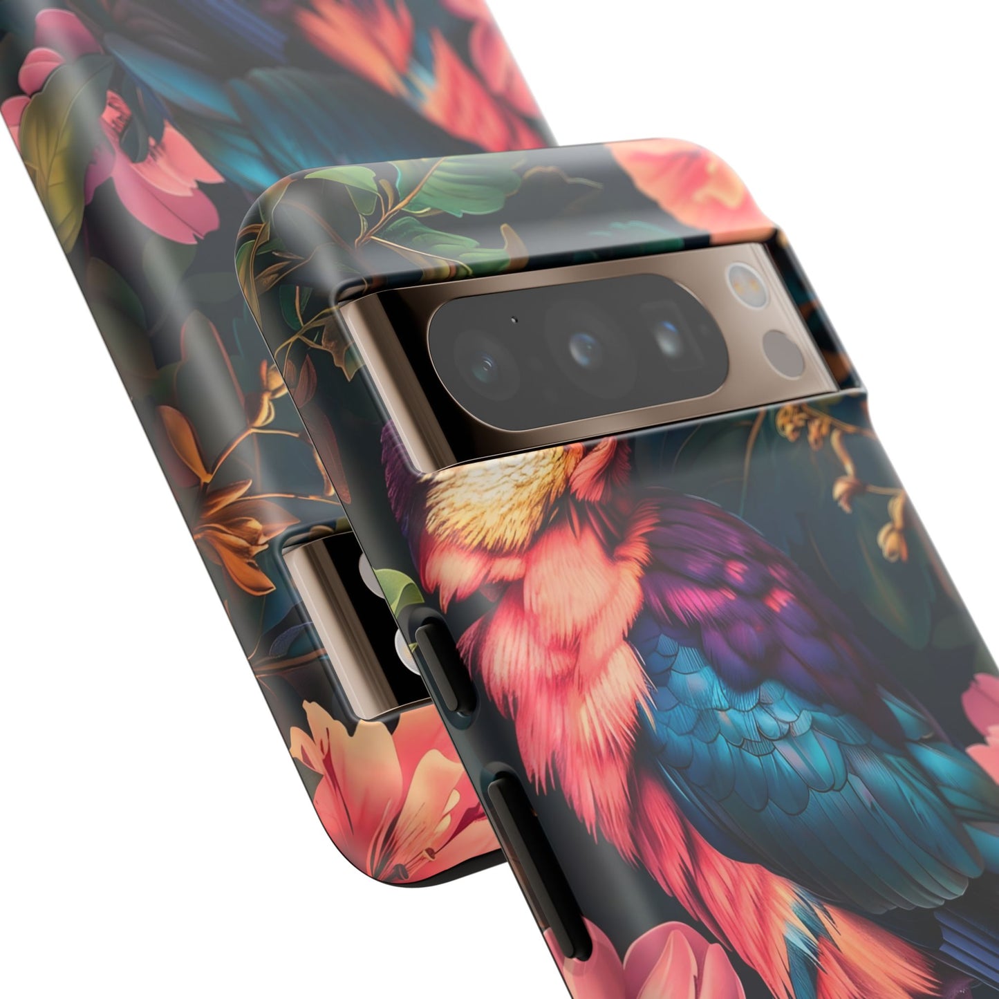 Vibrant Phone Case, Tropical Bird Design, Tough Phone Cover, Floral Tech Accessory, Gift for Nature Lovers