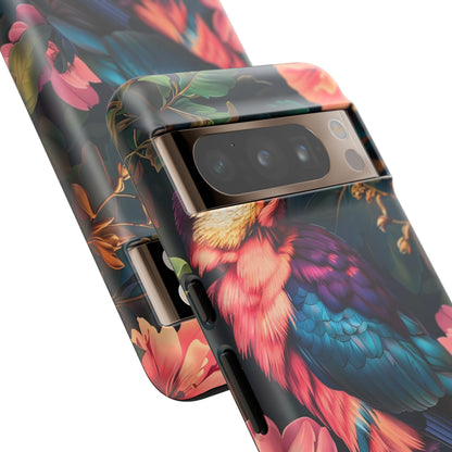 Vibrant Phone Case, Tropical Bird Design, Tough Phone Cover, Floral Tech Accessory, Gift for Nature Lovers