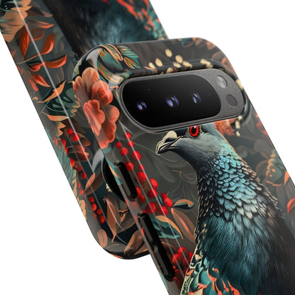 Floral Peacock Phone Case, Tough Cases, Artistic Phone Cover, Unique Gift, Nature Lover Accessory, Protective Case