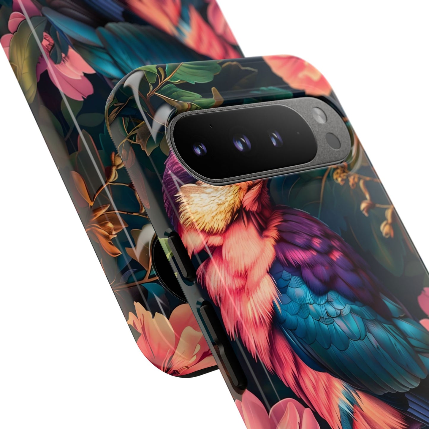 Vibrant Phone Case, Tropical Bird Design, Tough Phone Cover, Floral Tech Accessory, Gift for Nature Lovers