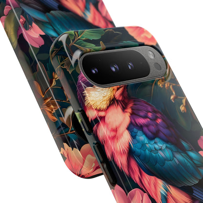 Vibrant Phone Case, Tropical Bird Design, Tough Phone Cover, Floral Tech Accessory, Gift for Nature Lovers