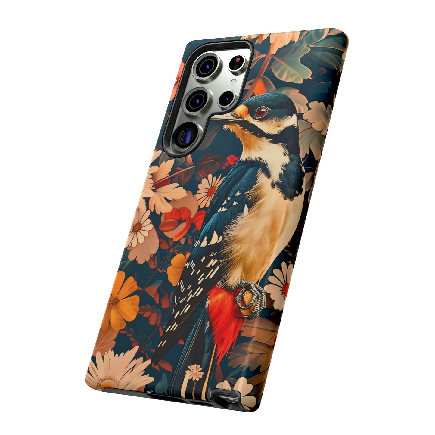 Artistic Bird Phone Case, Unique Tough Cases for Nature Lovers, Floral Design, Cute Gift, Customized Phone Accessories