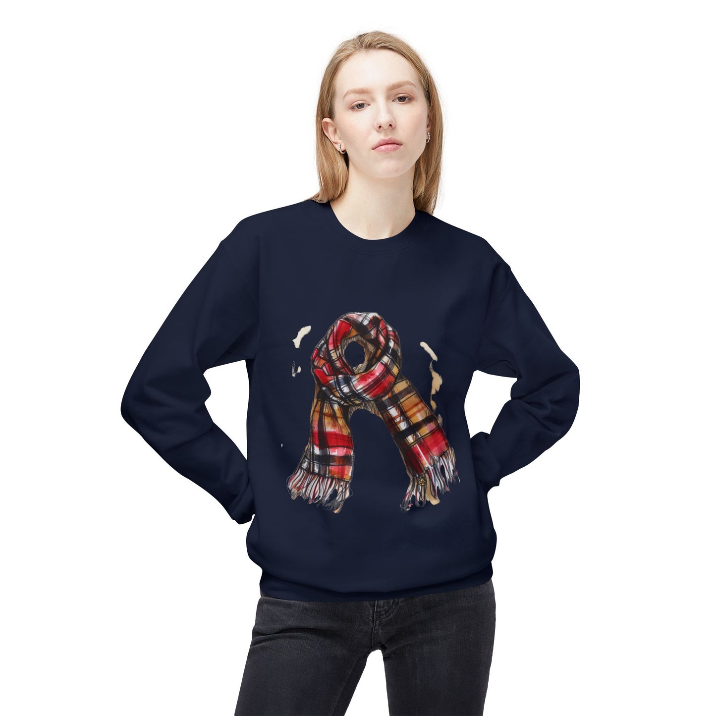 Unisex Midweight Softstyle Fleece Crewneck Sweatshirt - Plaid British Scarf - Timeless Style and Classic Elegance