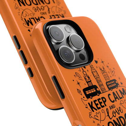 London-Themed Phone Case: Keep Calm and Love London, UK Souvenir, Travel Gift, City Lover, Smartphone Accessories, Orange Design