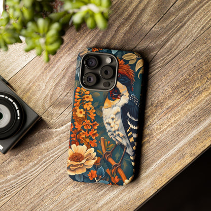 Tough Cases: Floral Bird Phone Case, Vintage Style Cover, Nature Lover Gift, Botanical Design, Spring Inspire Fashion