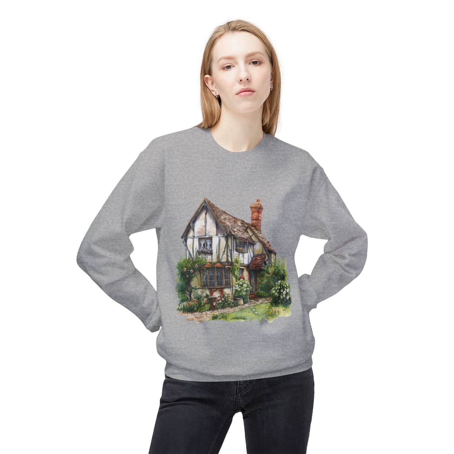 Unisex Midweight Softstyle Fleece Crewneck Sweatshirt - Charming & Cozy - Life in a British Village House